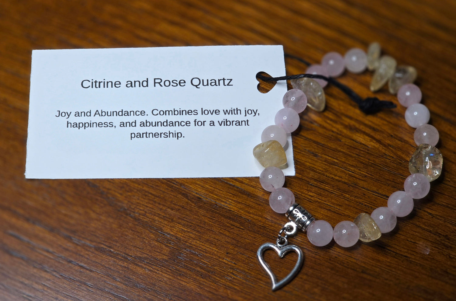 Citrine and Rose Quartz Bracelet with Heart