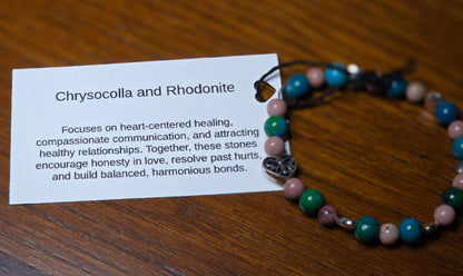 Chrysocolla and Rhodonite Bracelet with Butterfly/ Heart
