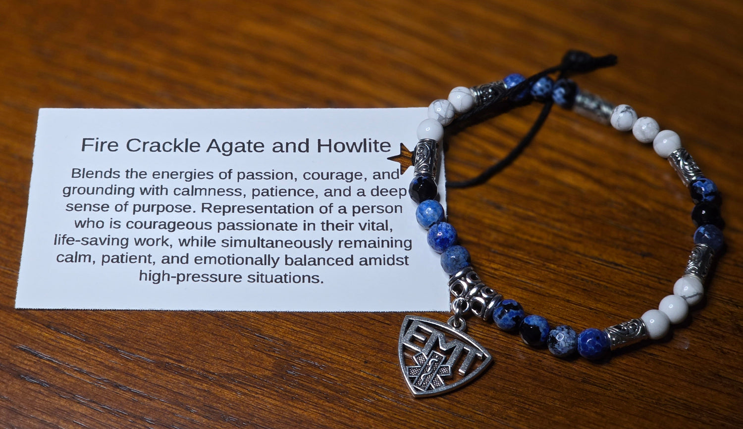 Fire Crackle Agate and Howlite Bracelet with EMT