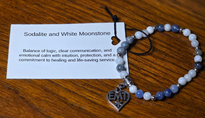 Sodalite and White Moonstone Bracelet with EMT Heart