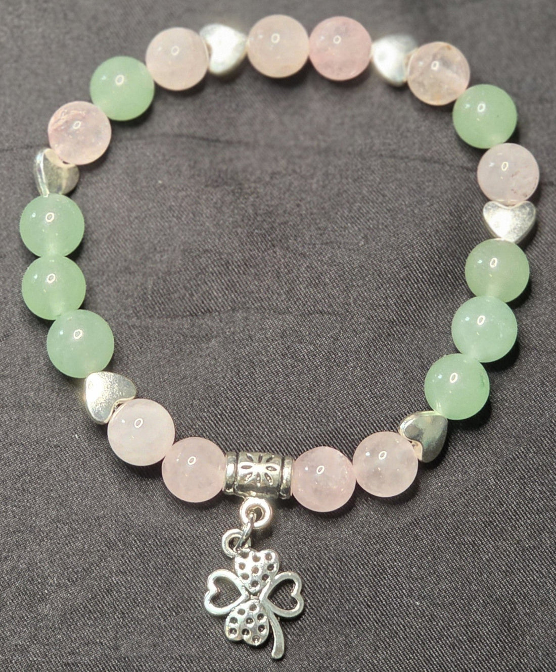 Green Aventurine and Rose Quartz Bracelet with Clover