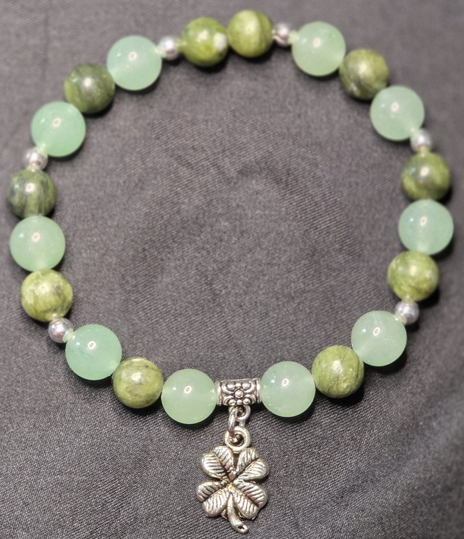 Green Aventurine and Green Jade Bracelet with Clover