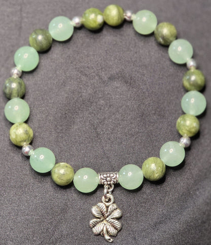 Green Aventurine and Green Jade Bracelet with Clover