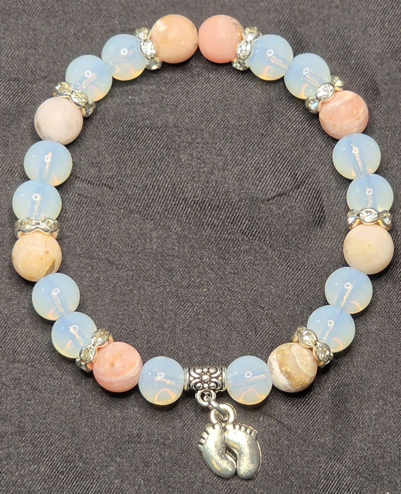 Opalite and P:ink Opal Bracelet with Baby Girl Feet