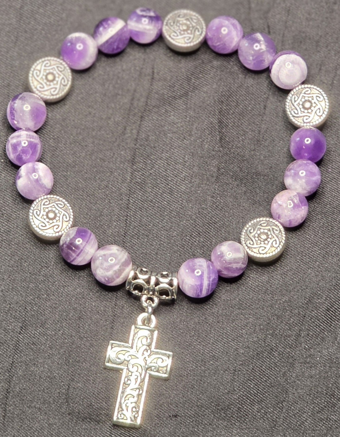 Chevron Amethyst Bracelet with Cross