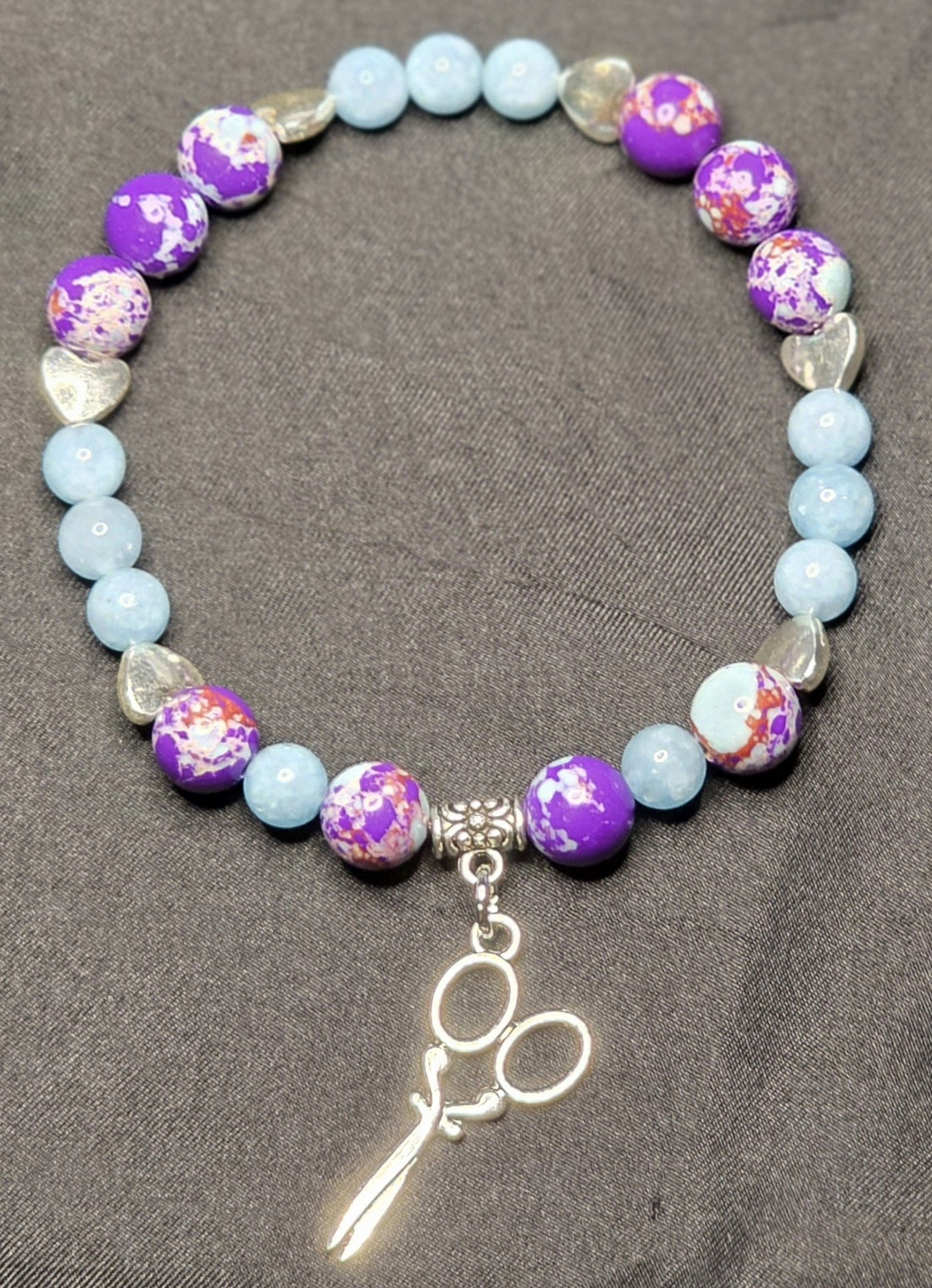 Blue Chalcedony and Dyed Jade (Purple) Bracelet with Scissors