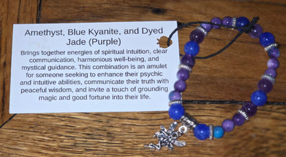 Amethyst, Blue Kyanite, and Dyed Jade Bracelet with Fairy