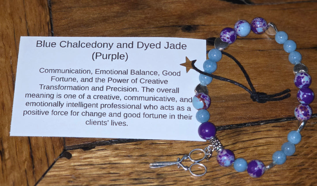 Blue Chalcedony and Dyed Jade (Purple) Bracelet with Scissors