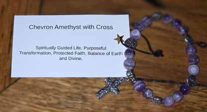 Chevron Amethyst Bracelet with Cross