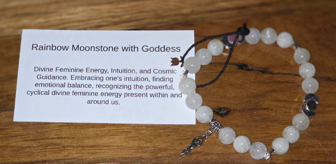 Rainbow Moonstone Bracelet with Goddess