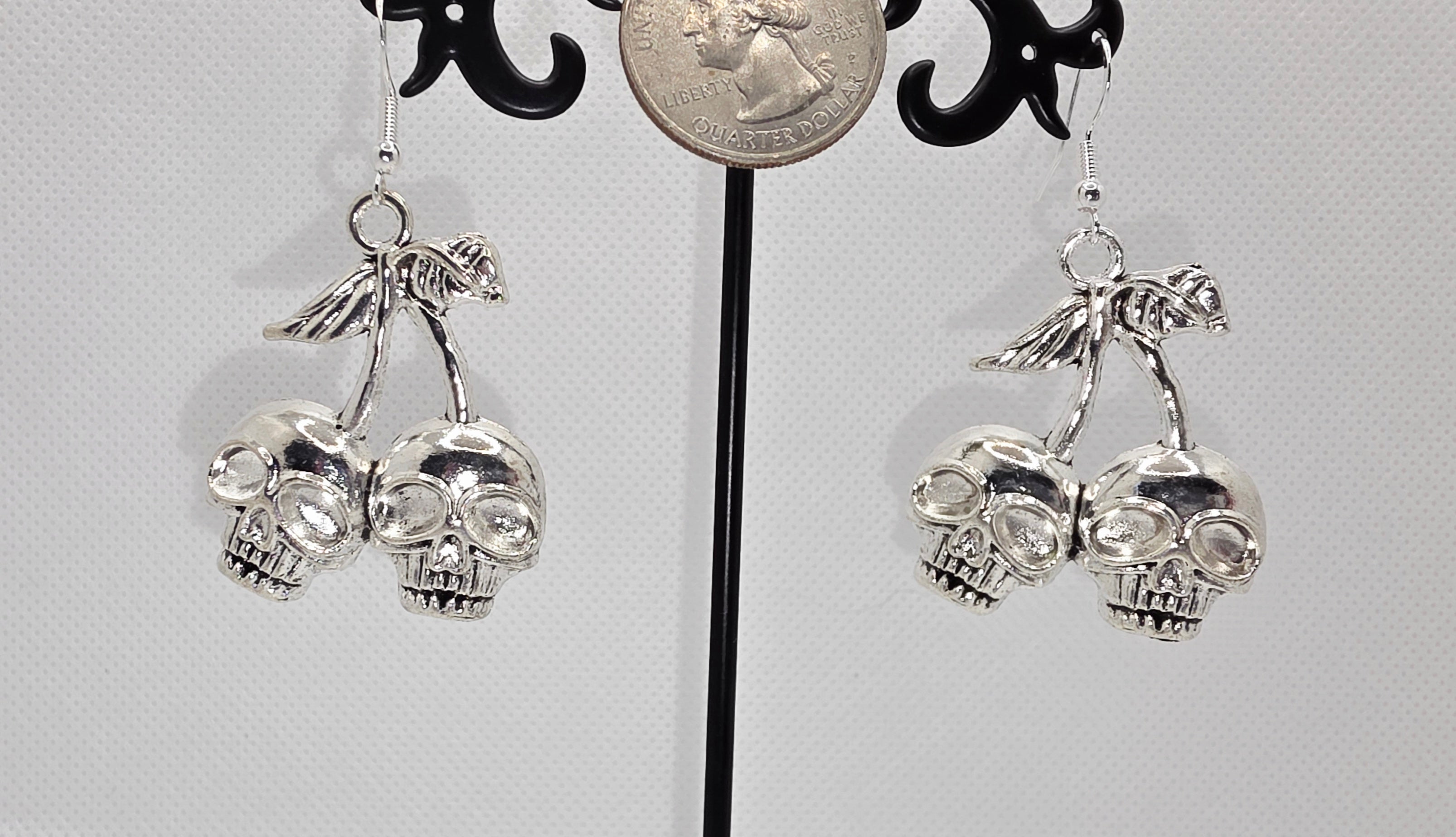 Gothic Cherry Skull Earrings