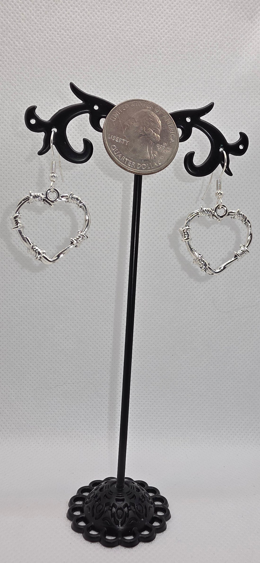 Small Silver Barbed Wire Heart Earrings