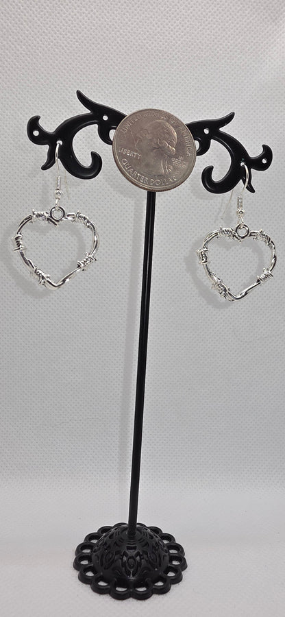 Small Silver Barbed Wire Heart Earrings