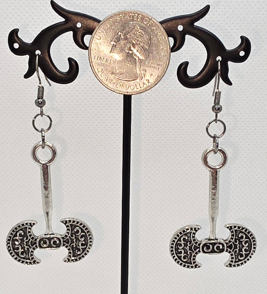 Dark Silver Battle Axe Earrings