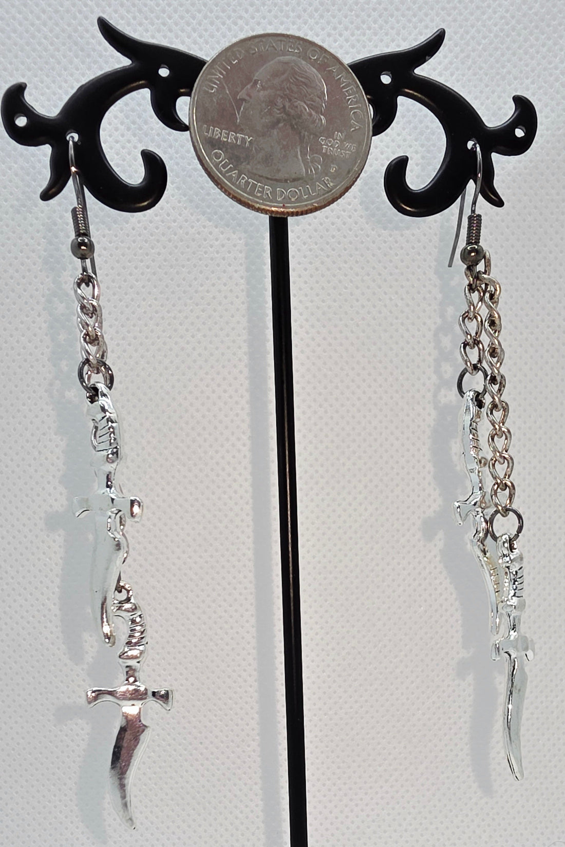 Silver Double Curved Dagger Earrings