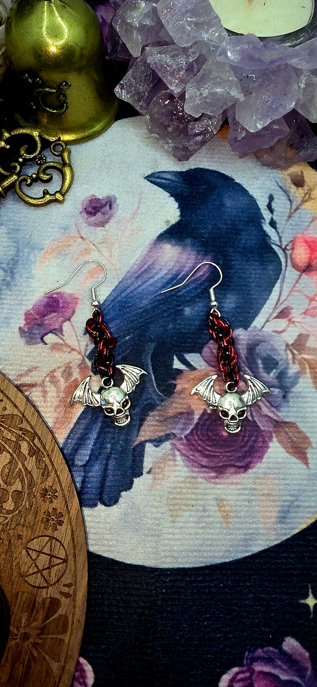 Gothic Skull Chainmail Earrings