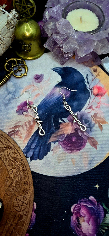 Edgy Barbed Wire Silver Earrings