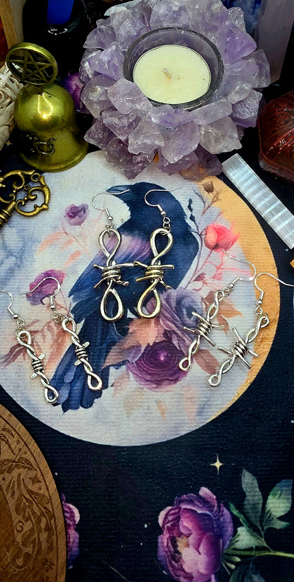 Edgy Barbed Wire Silver Earrings