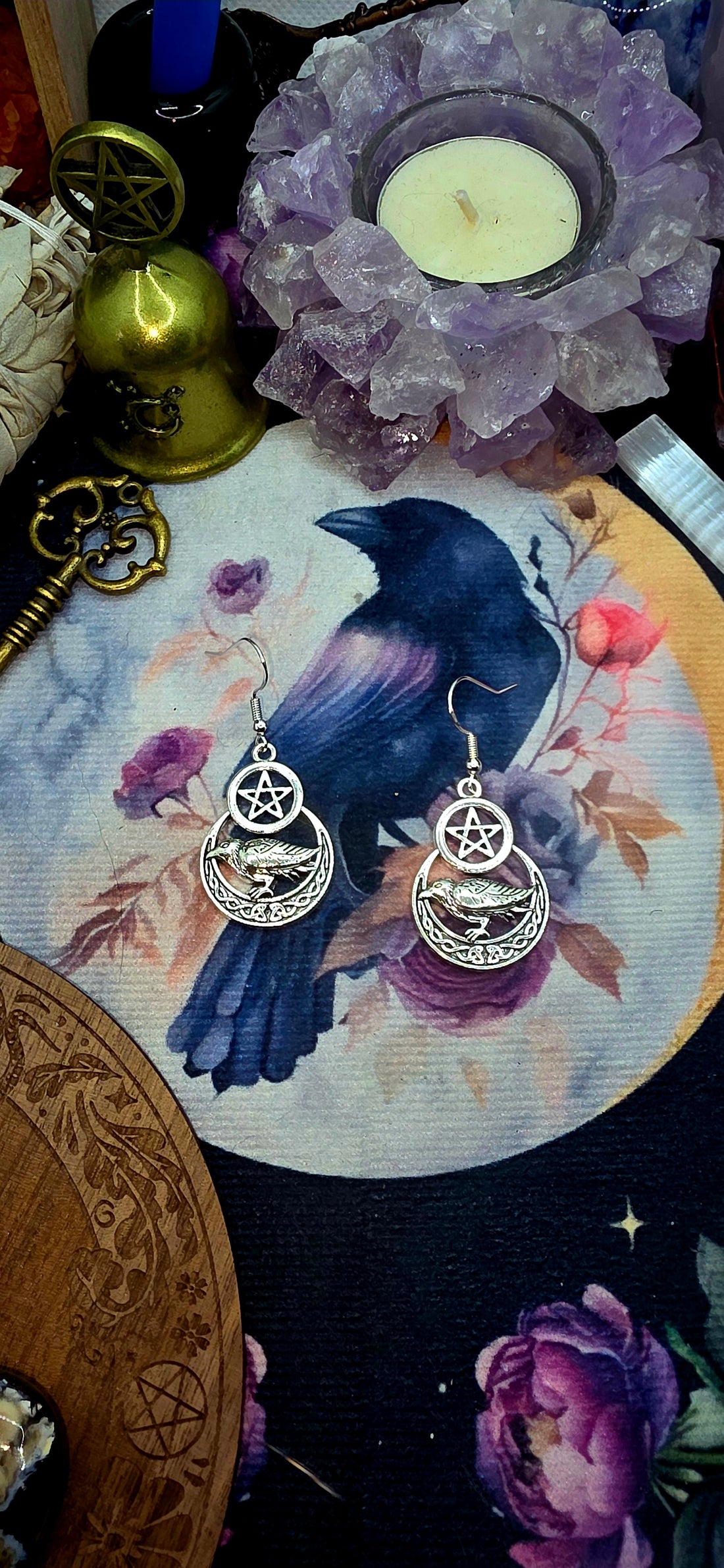 Mystical Silver Pentagram &amp; Raven Jewelry