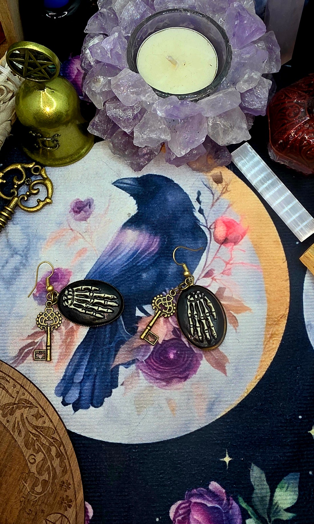 Gothic Skeleton Hand Cameo Earrings