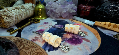 Mystical Fish Bone &amp; Silver Pentagram Earrings