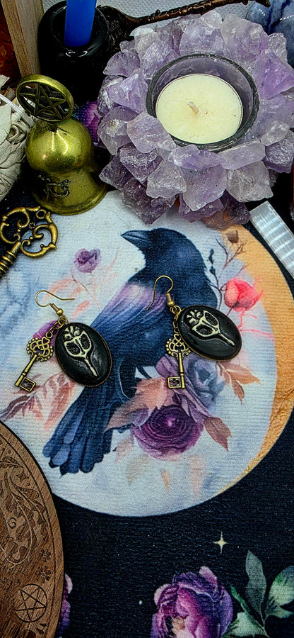 Mystic Bird Skull Cameo with Bronze Key Charm