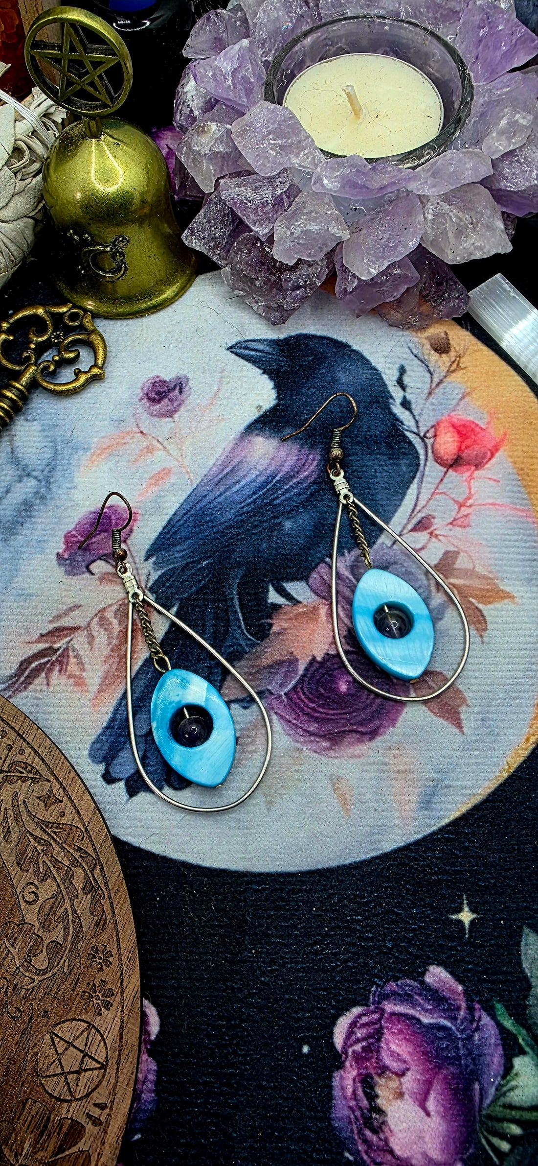 Two-Tone Amethyst Stone and Shell Earrings