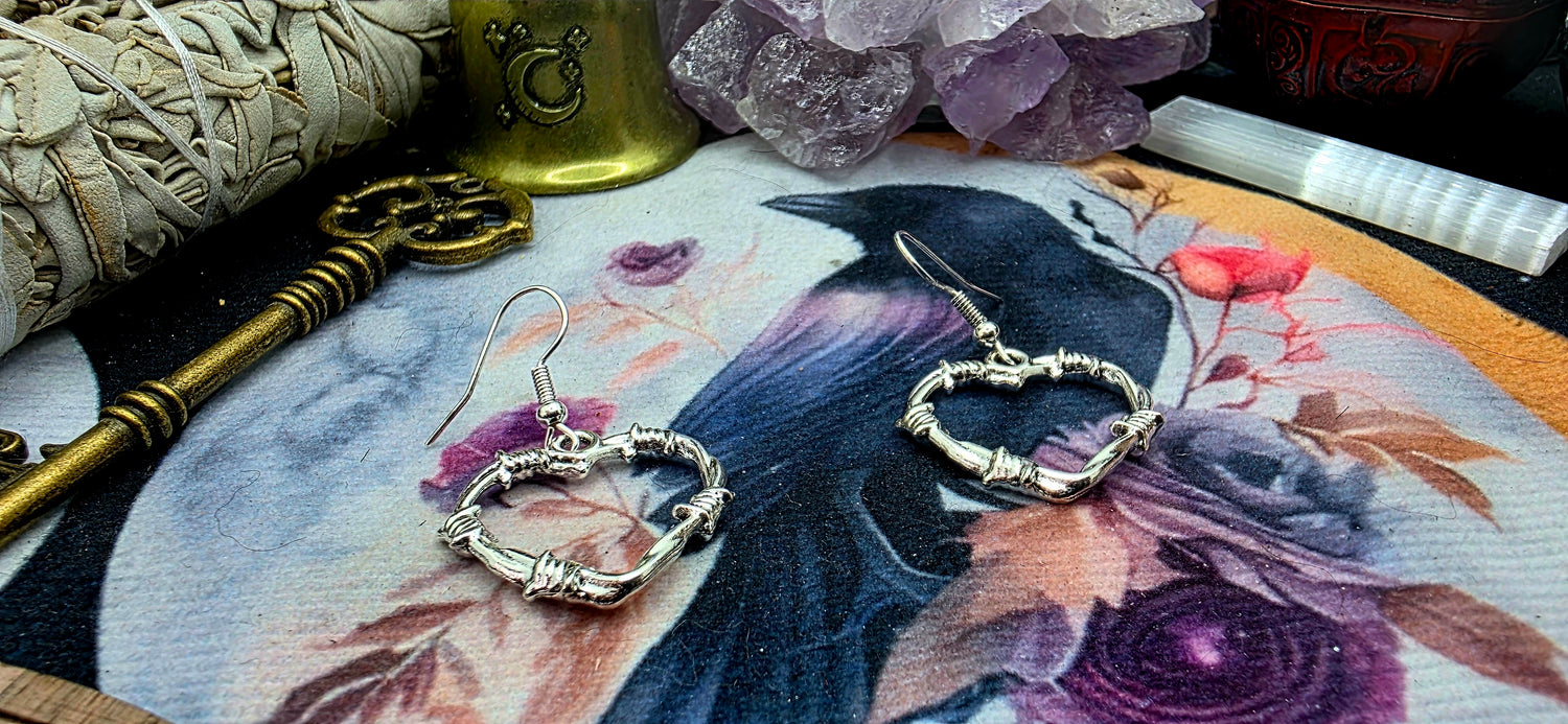 Small Silver Barbed Wire Heart Earrings