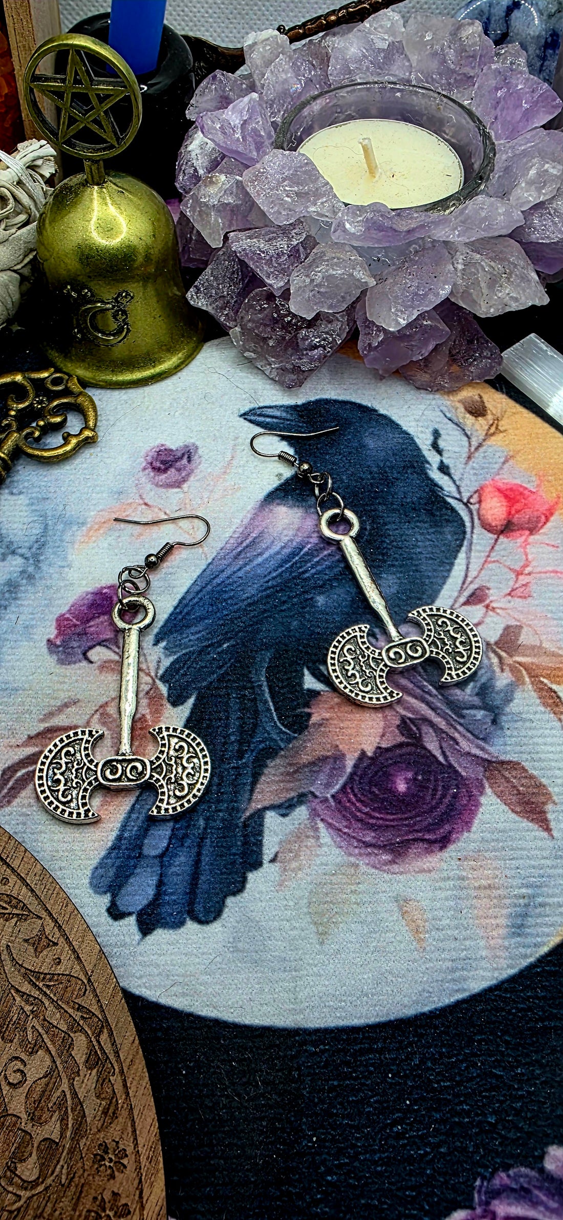 Dark Silver Battle Axe Earrings