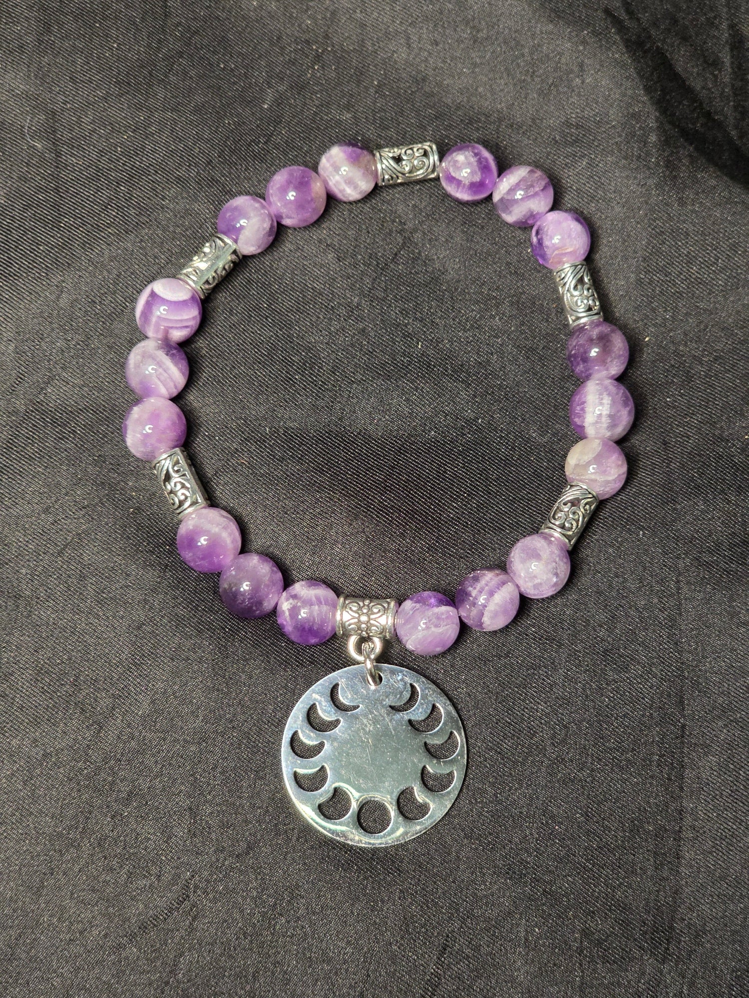 Moon Phase Chevron Amethyst Jewelry Set (Necklace, Bracelet, and Earrings