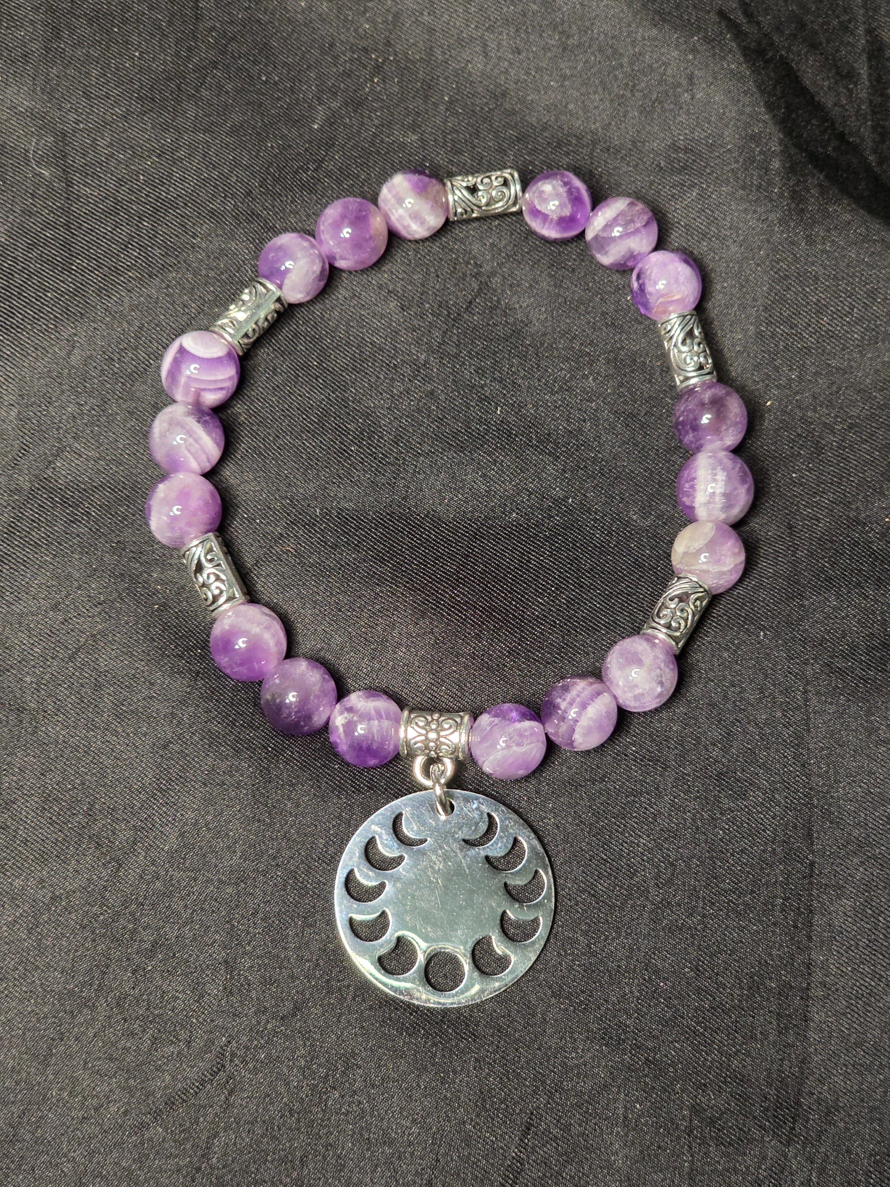 Moon Phase Chevron Amethyst Jewelry Set (Necklace, Bracelet, and Earrings