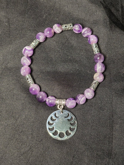 Moon Phase Chevron Amethyst Jewelry Set (Necklace, Bracelet, and Earrings
