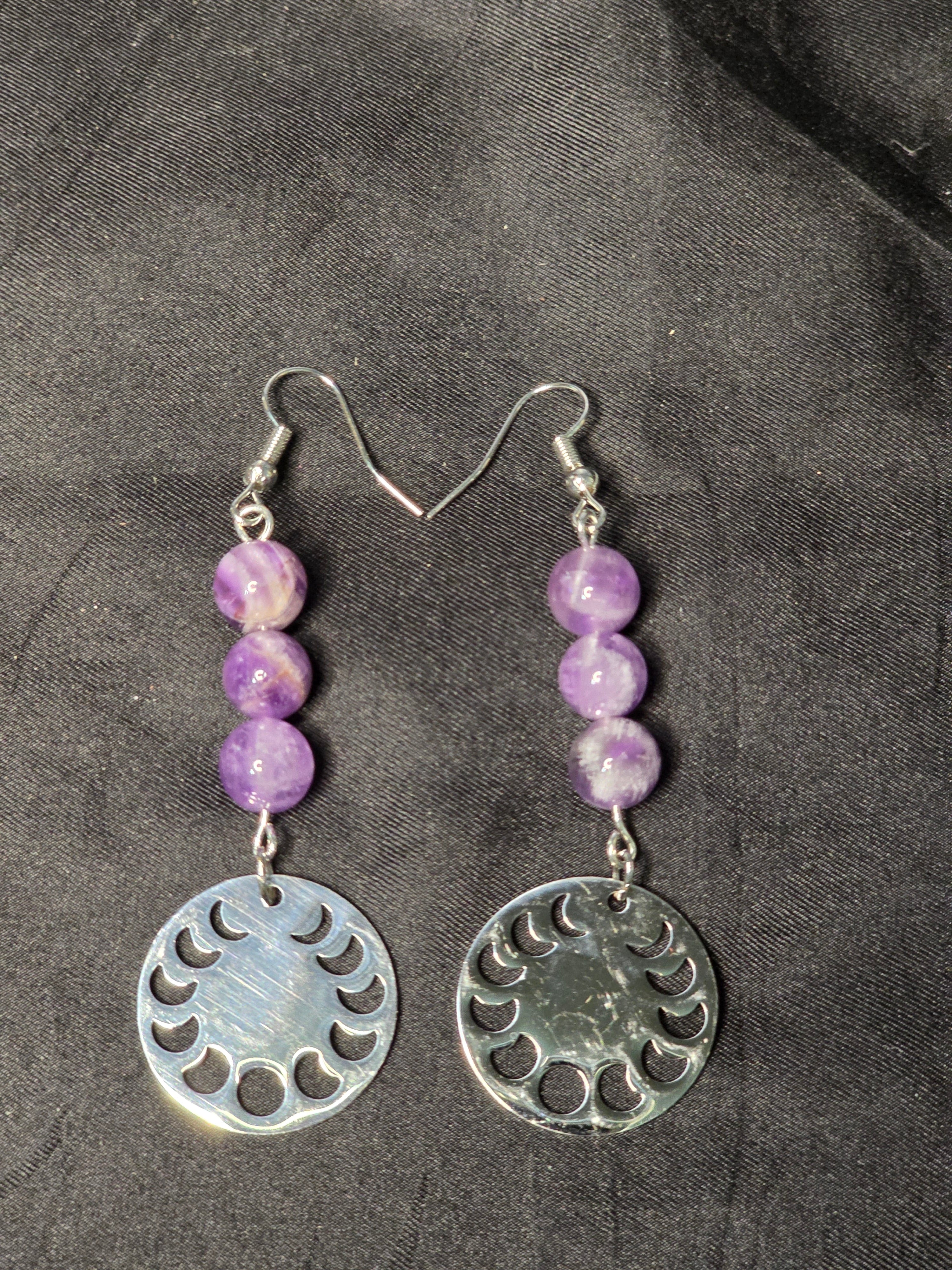Moon Phase Chevron Amethyst Jewelry Set (Necklace, Bracelet, and Earrings