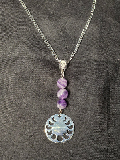 Moon Phase Chevron Amethyst Jewelry Set (Necklace, Bracelet, and Earrings