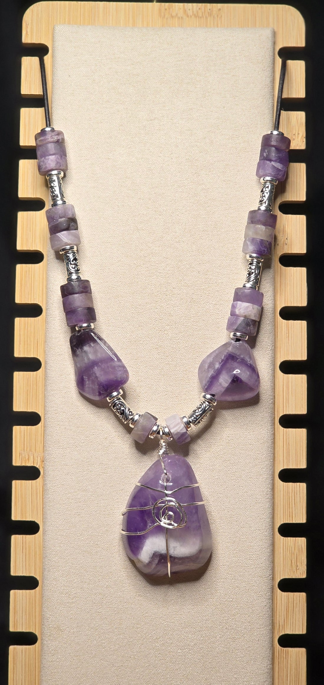 Chevron Amethyst Necklace with Wire Wrapped Stone