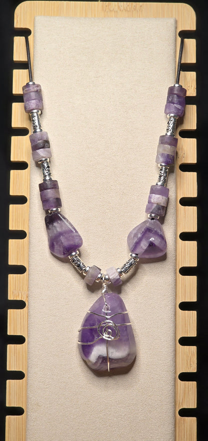 Chevron Amethyst Necklace with Wire Wrapped Stone