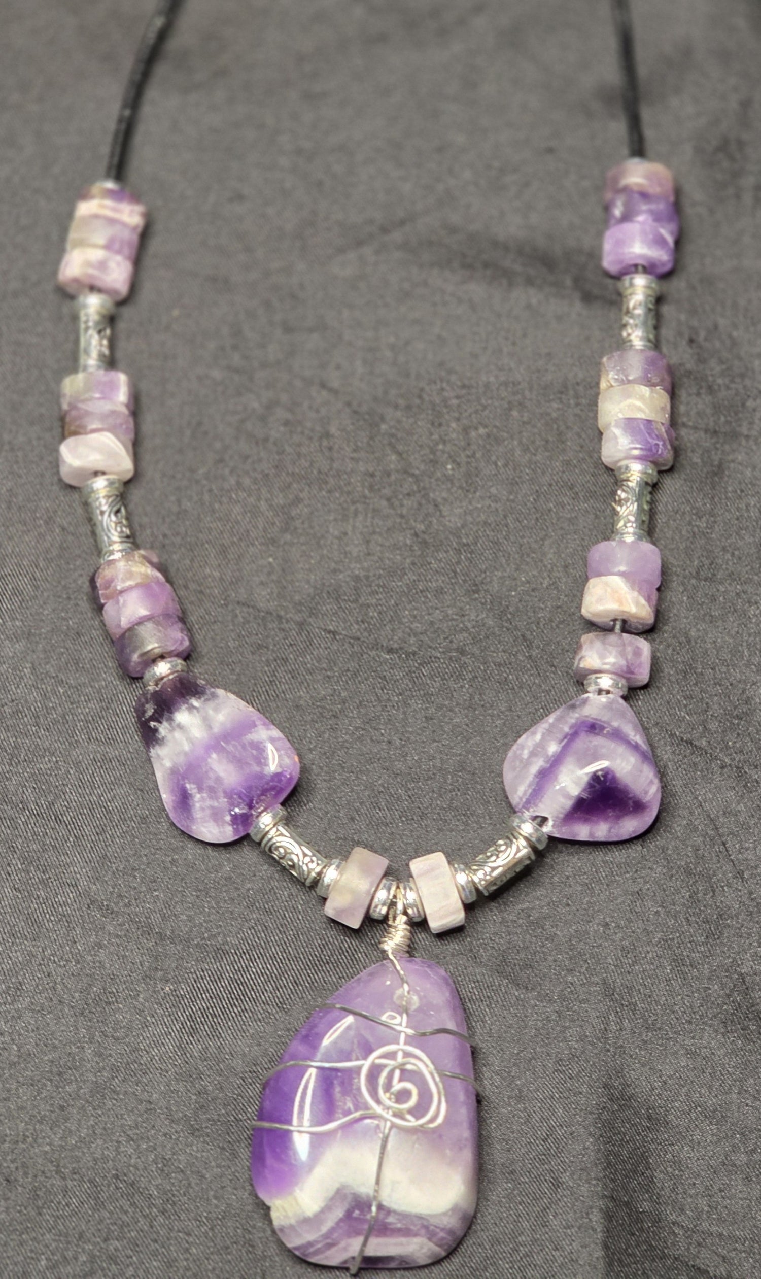 Chevron Amethyst Necklace with Wire Wrapped Stone