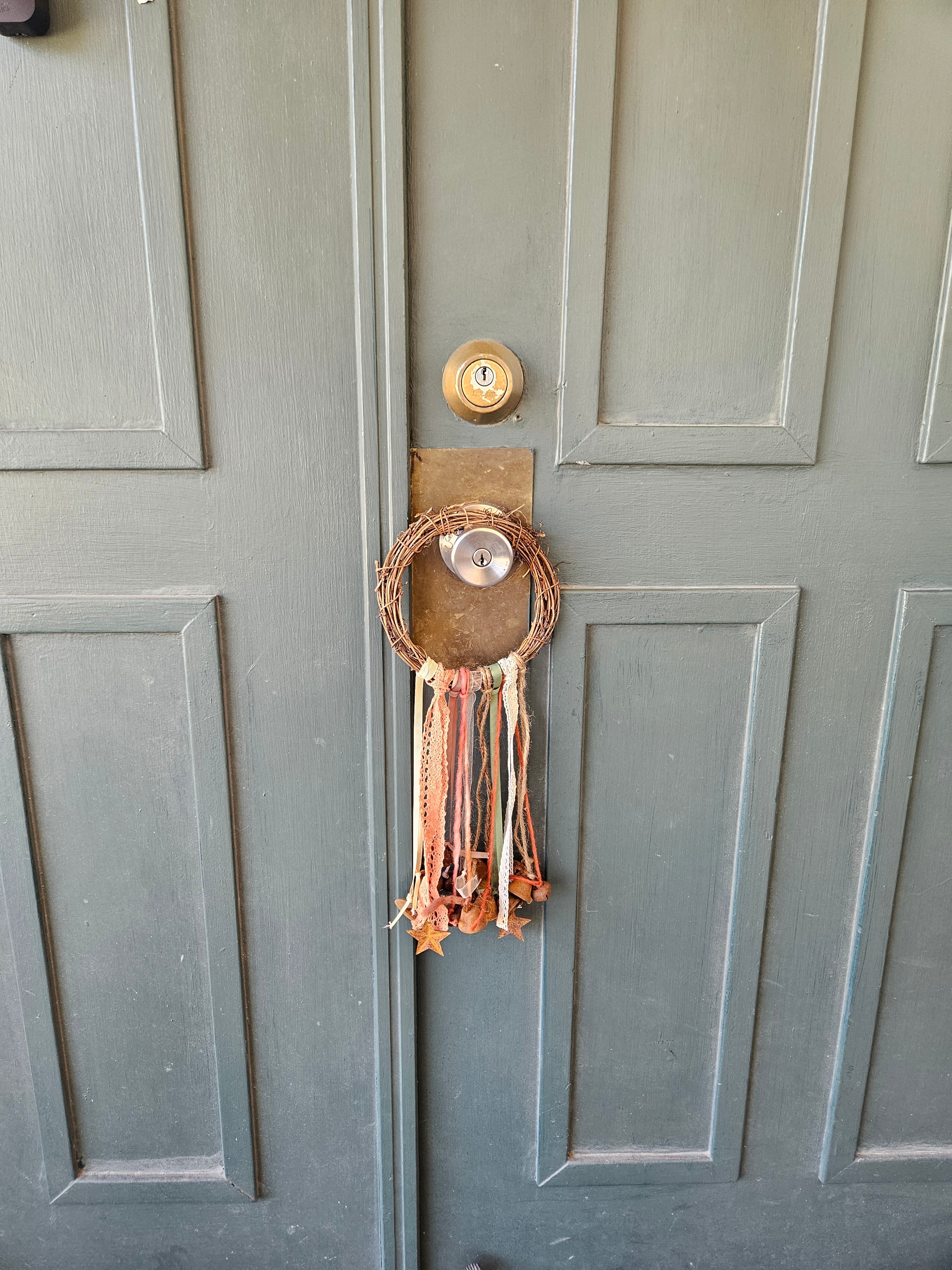 Witch Bells – Rustic Twig Wreath Charm with Ribbons &amp; Primitive Stars  Protection Decor  Door Hanger  Pagan Home Blessing