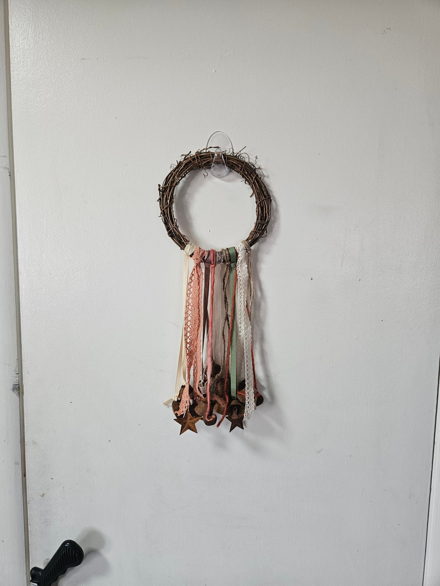 Witch Bells – Rustic Twig Wreath Charm with Ribbons &amp; Primitive Stars  Protection Decor  Door Hanger  Pagan Home Blessing