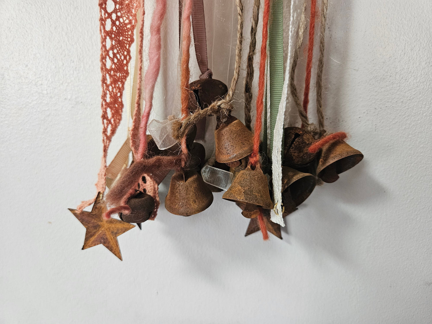 Witch Bells – Rustic Twig Wreath Charm with Ribbons &amp; Primitive Stars  Protection Decor  Door Hanger  Pagan Home Blessing