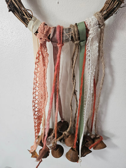 Witch Bells – Rustic Twig Wreath Charm with Ribbons &amp; Primitive Stars  Protection Decor  Door Hanger  Pagan Home Blessing