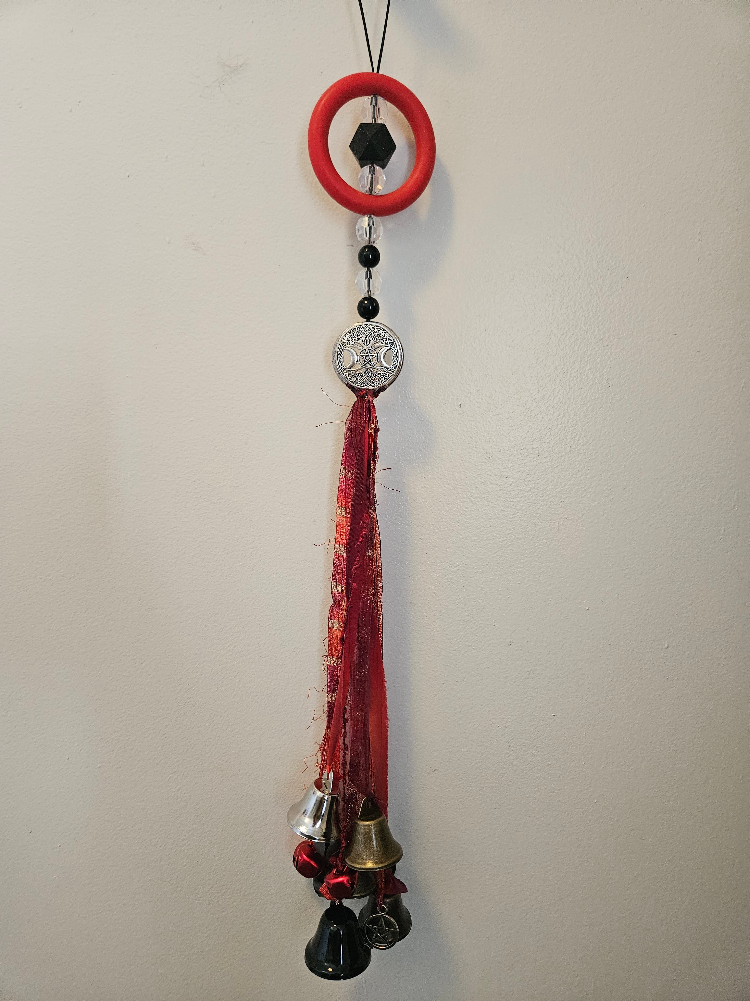 Witch Bells • Triple Moon Pentacle• Protection Charm • Wiccan Home Decor • Door Hanger • Pagan Altar
