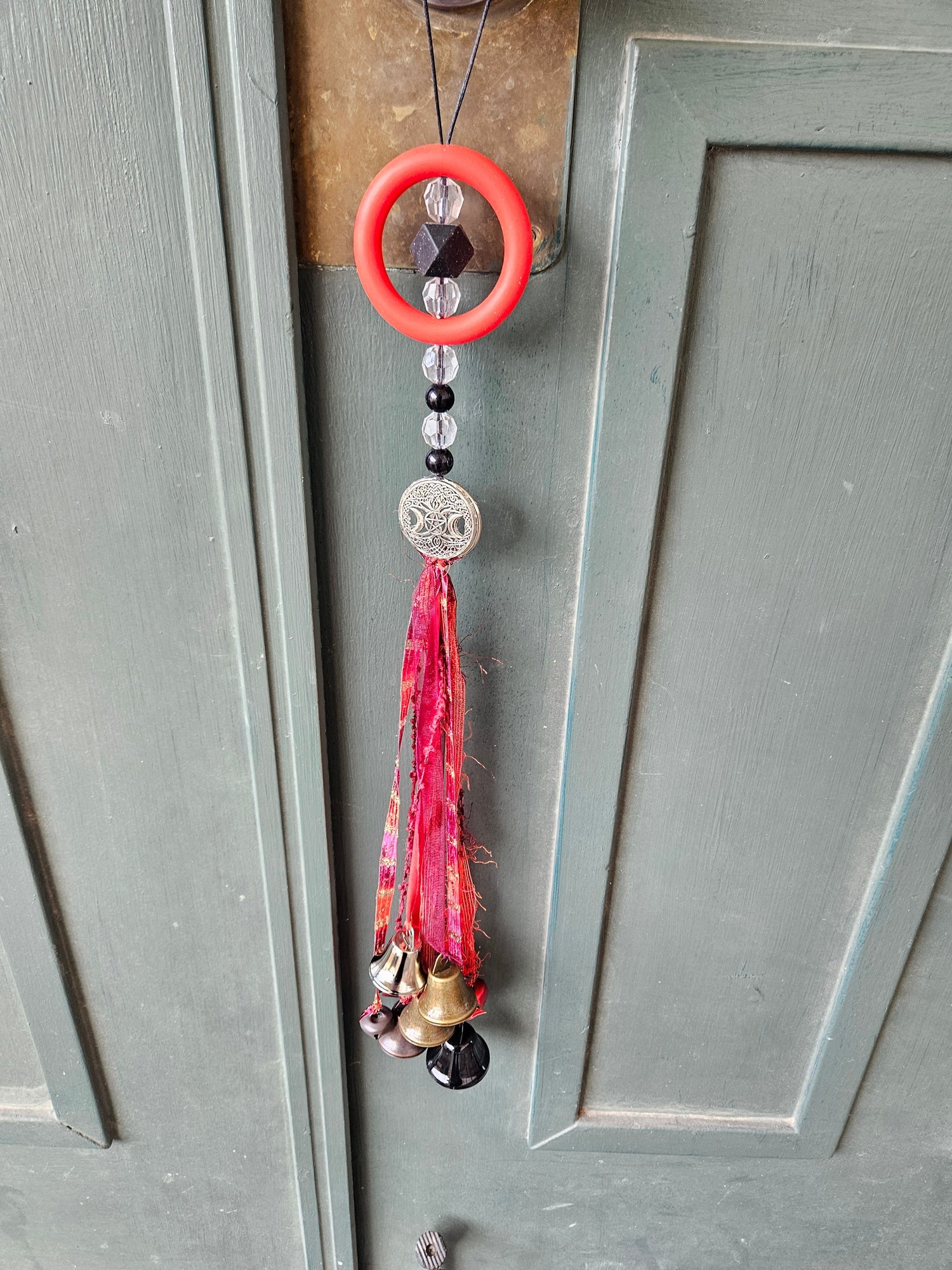 Witch Bells • Triple Moon Pentacle• Protection Charm • Wiccan Home Decor • Door Hanger • Pagan Altar