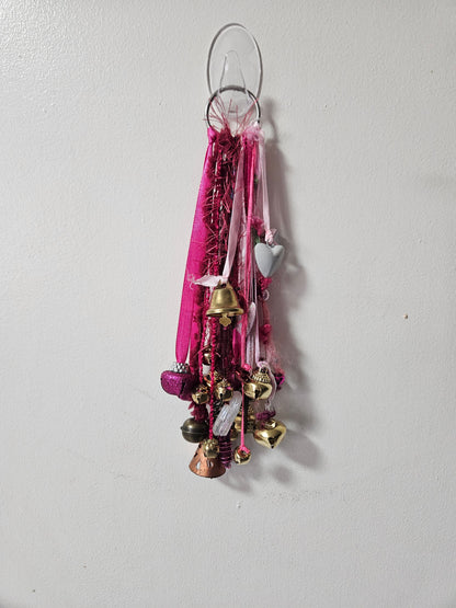 Pink Witch Bells • Protection Charm • Door Hanger • Home Blessing Decor • Handmade Boho Witchcraft Ornament • Good Energy House Gift