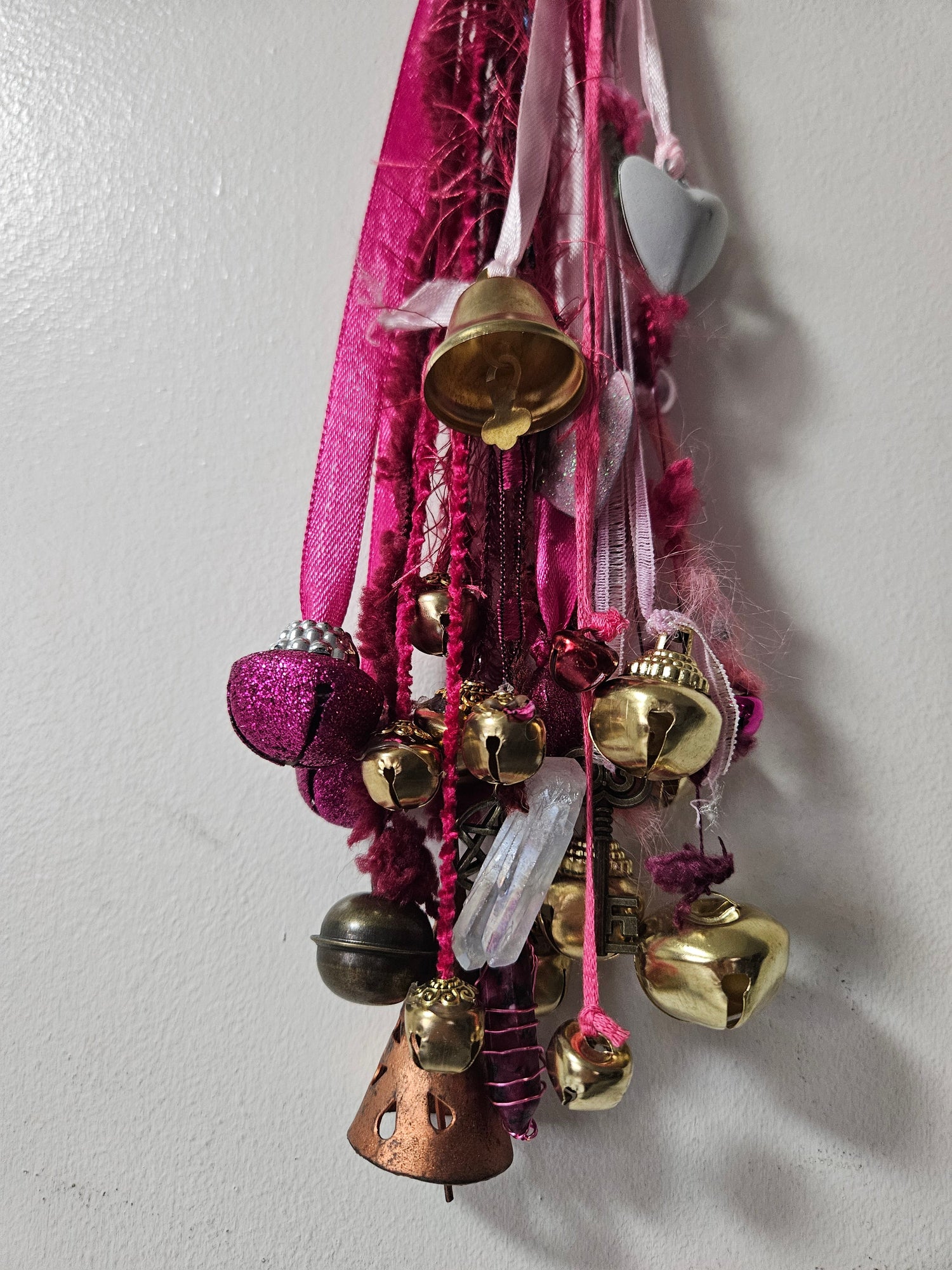 Pink Witch Bells • Protection Charm • Door Hanger • Home Blessing Decor • Handmade Boho Witchcraft Ornament • Good Energy House Gift