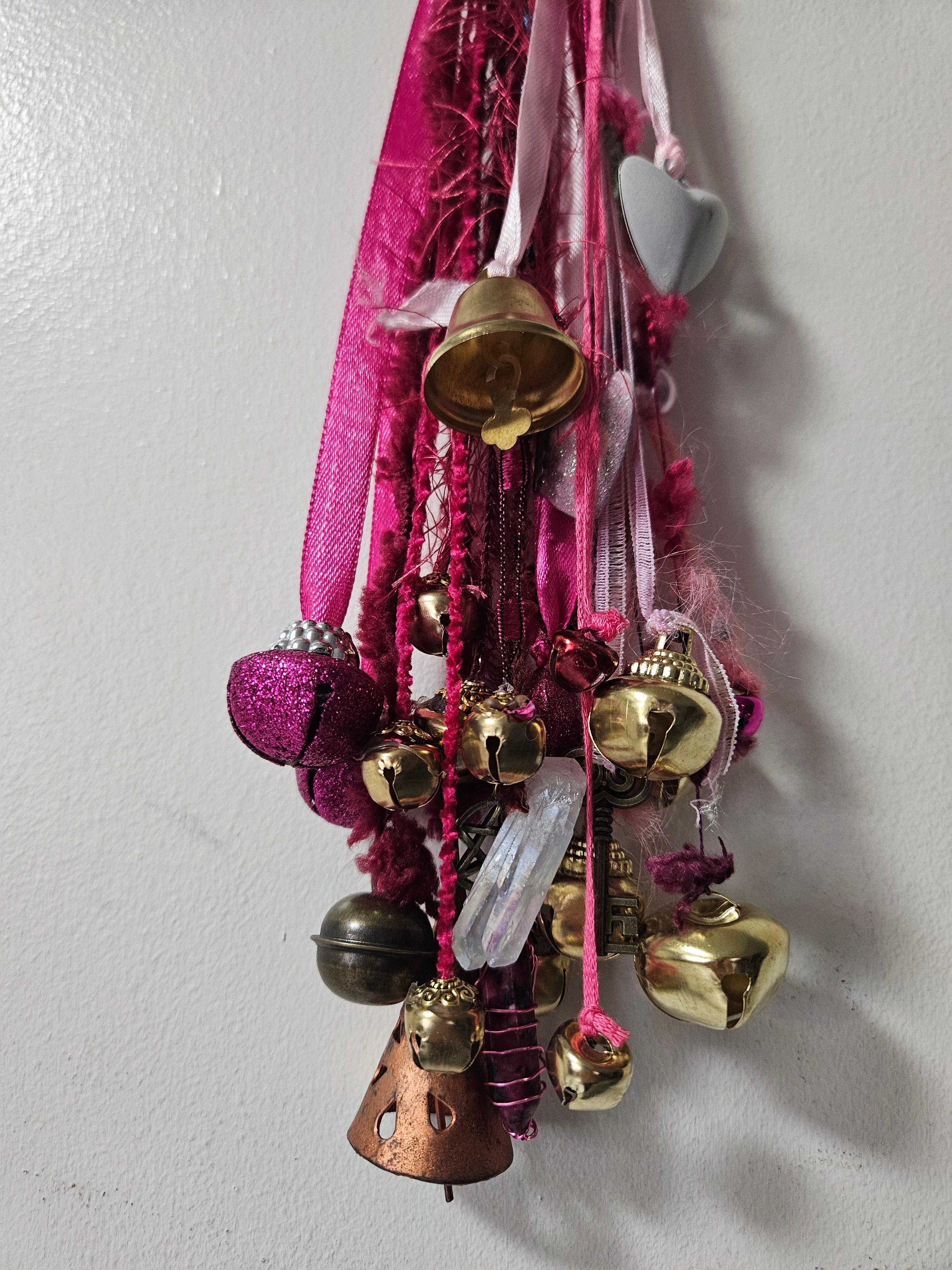 Pink Witch Bells • Protection Charm • Door Hanger • Home Blessing Decor • Handmade Boho Witchcraft Ornament • Good Energy House Gift