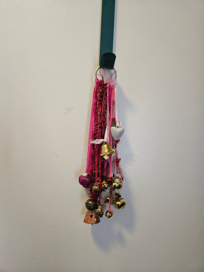 Pink Witch Bells • Protection Charm • Door Hanger • Home Blessing Decor • Handmade Boho Witchcraft Ornament • Good Energy House Gift