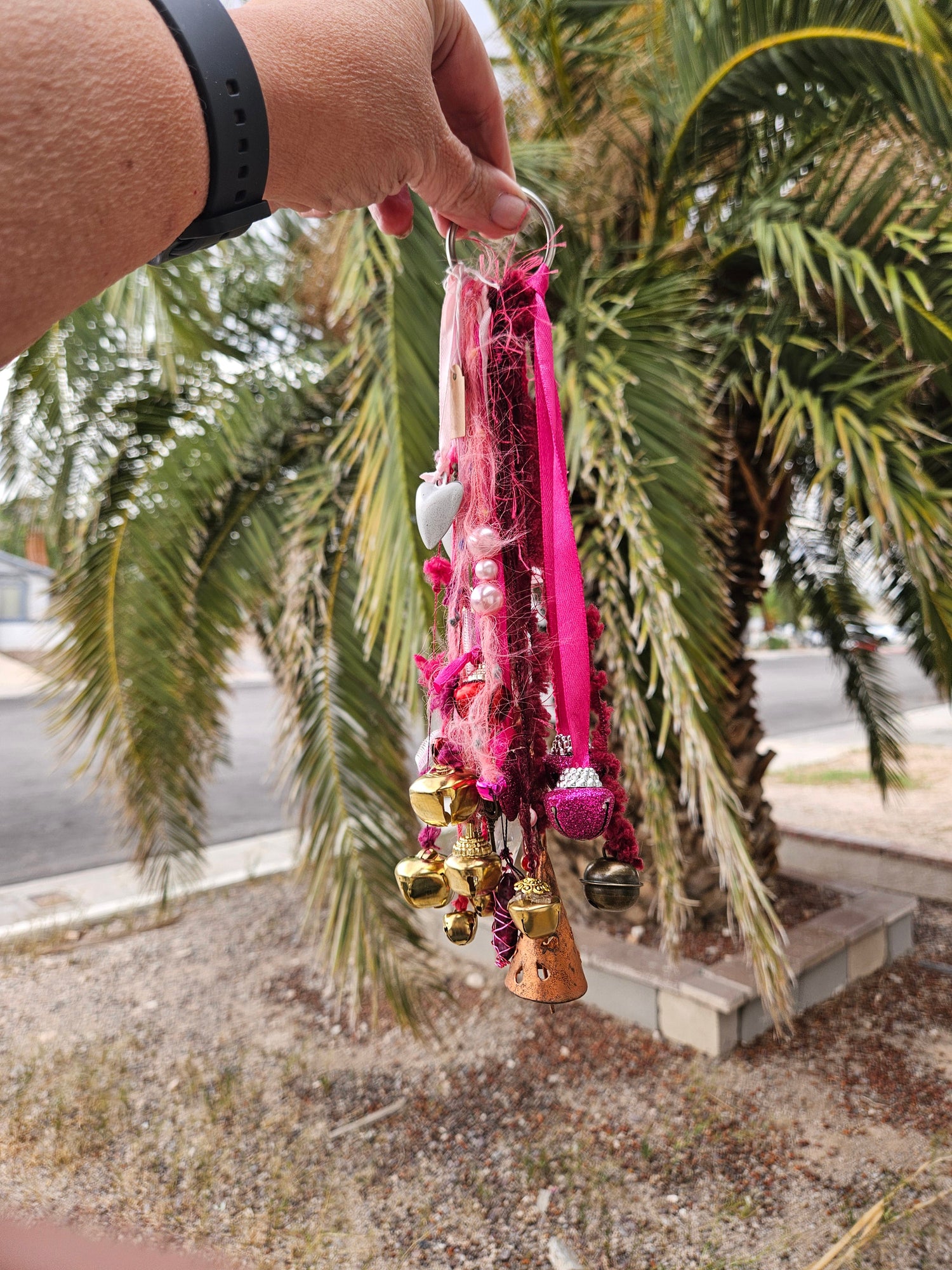 Pink Witch Bells • Protection Charm • Door Hanger • Home Blessing Decor • Handmade Boho Witchcraft Ornament • Good Energy House Gift