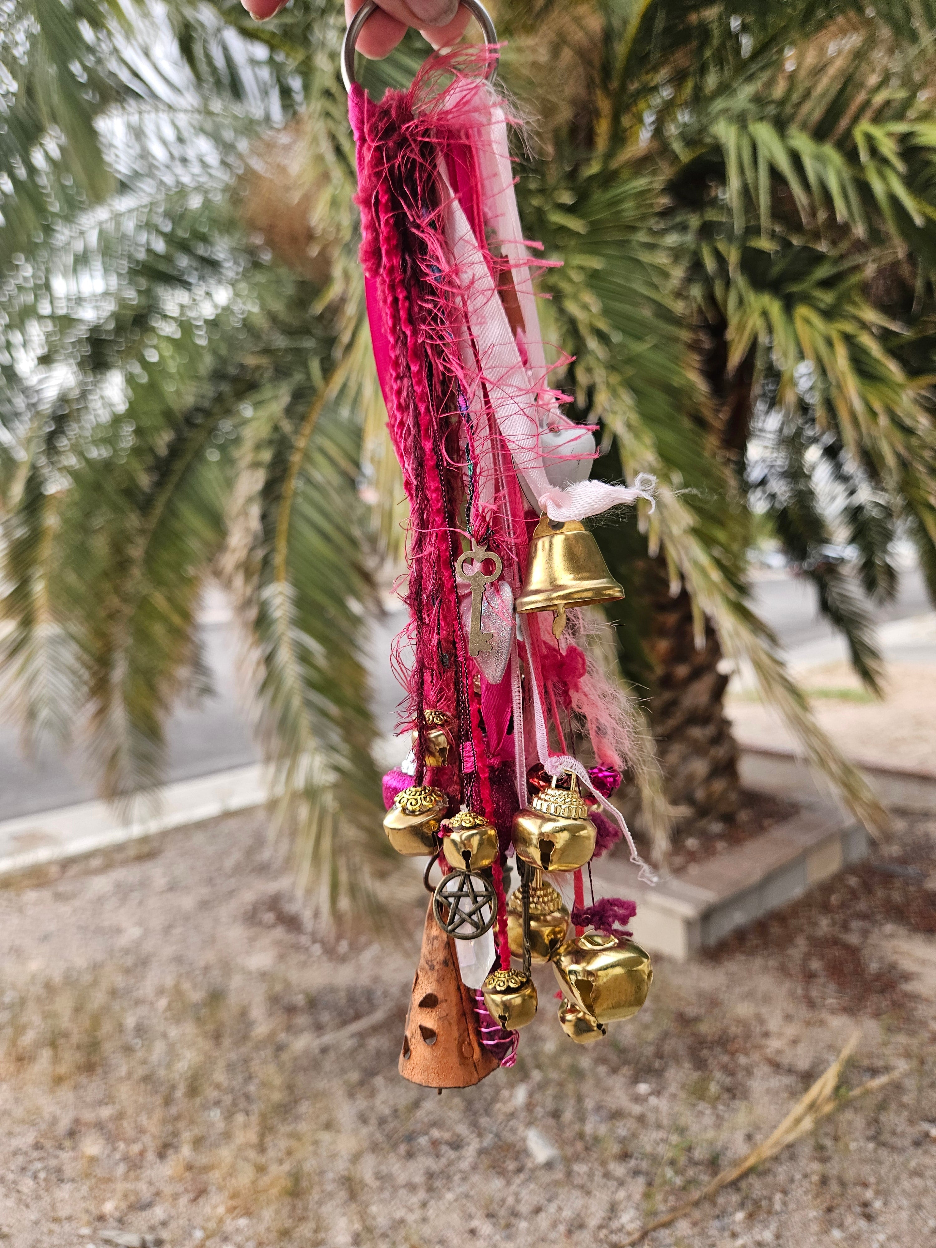 Pink Witch Bells • Protection Charm • Door Hanger • Home Blessing Decor • Handmade Boho Witchcraft Ornament • Good Energy House Gift