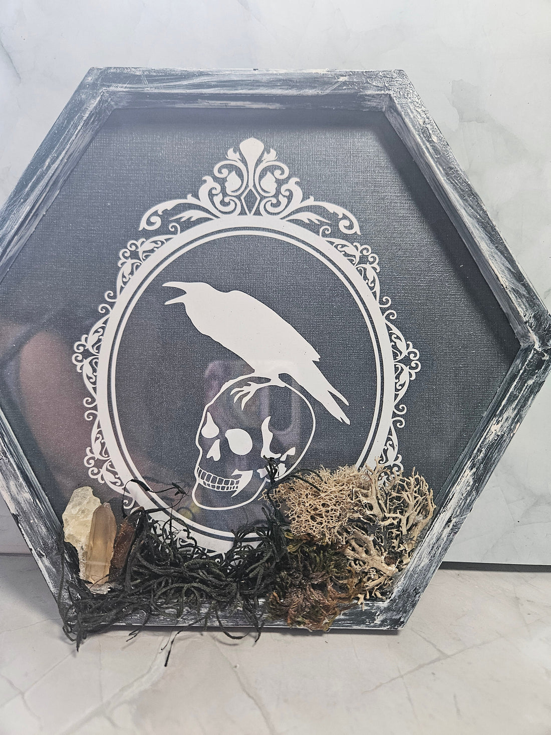 Wall Hanging: Gothic Skull, Clear Quartz, Smoky Quartz, Tiger&